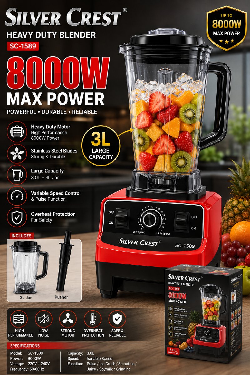 SILVER CREST Silver Crest, 3liter Heavy-Duty Commercial Blender