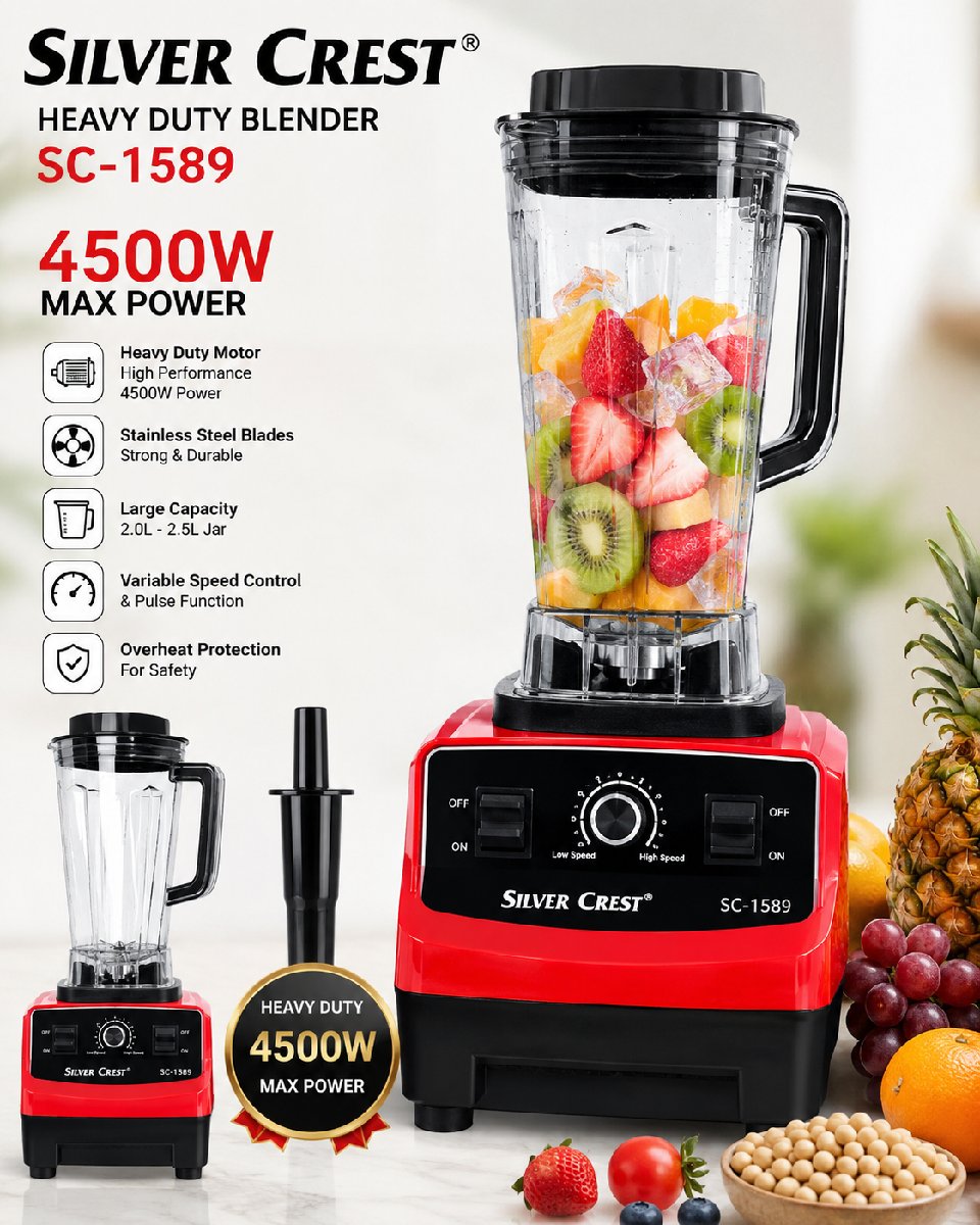 SILVER CREST 2L Industrial 8500W Food Crusher Blender, EXTRA MILL JAR