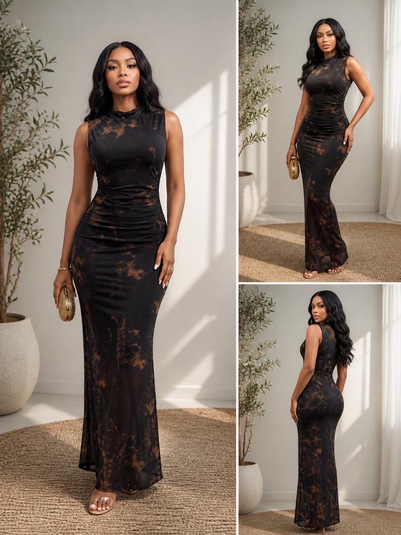 sleeveless mesh D gown