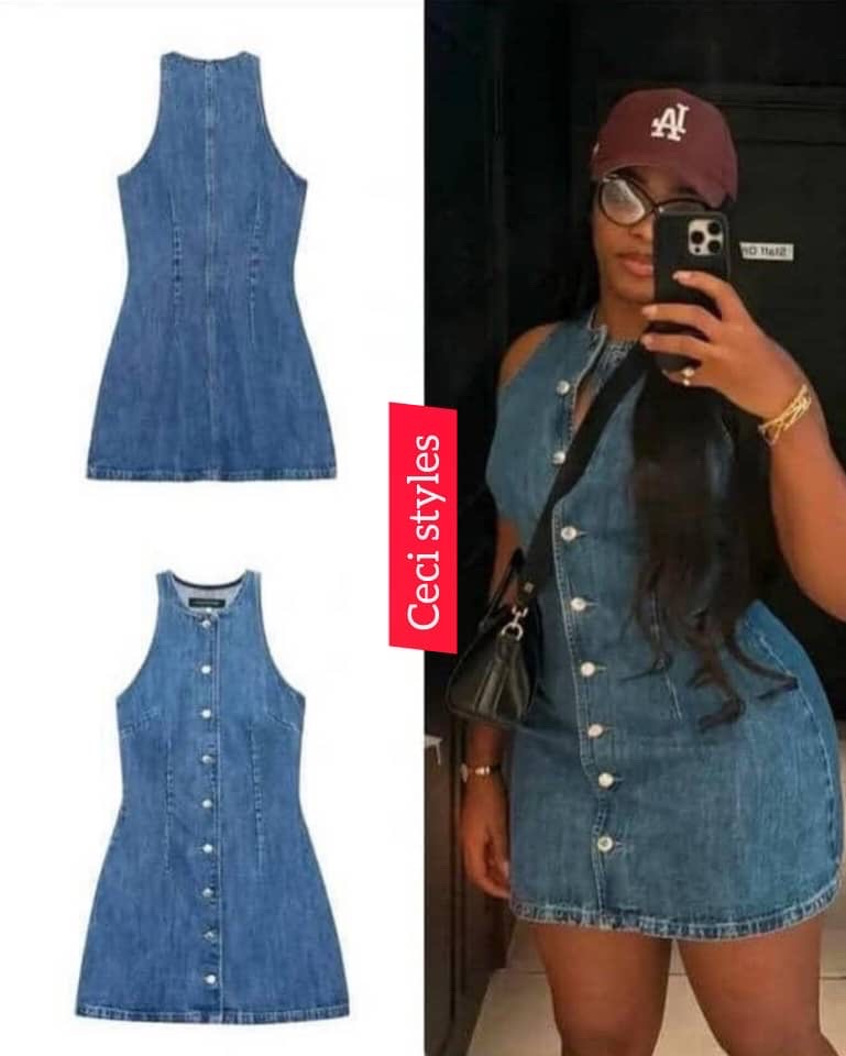 denim short button dress