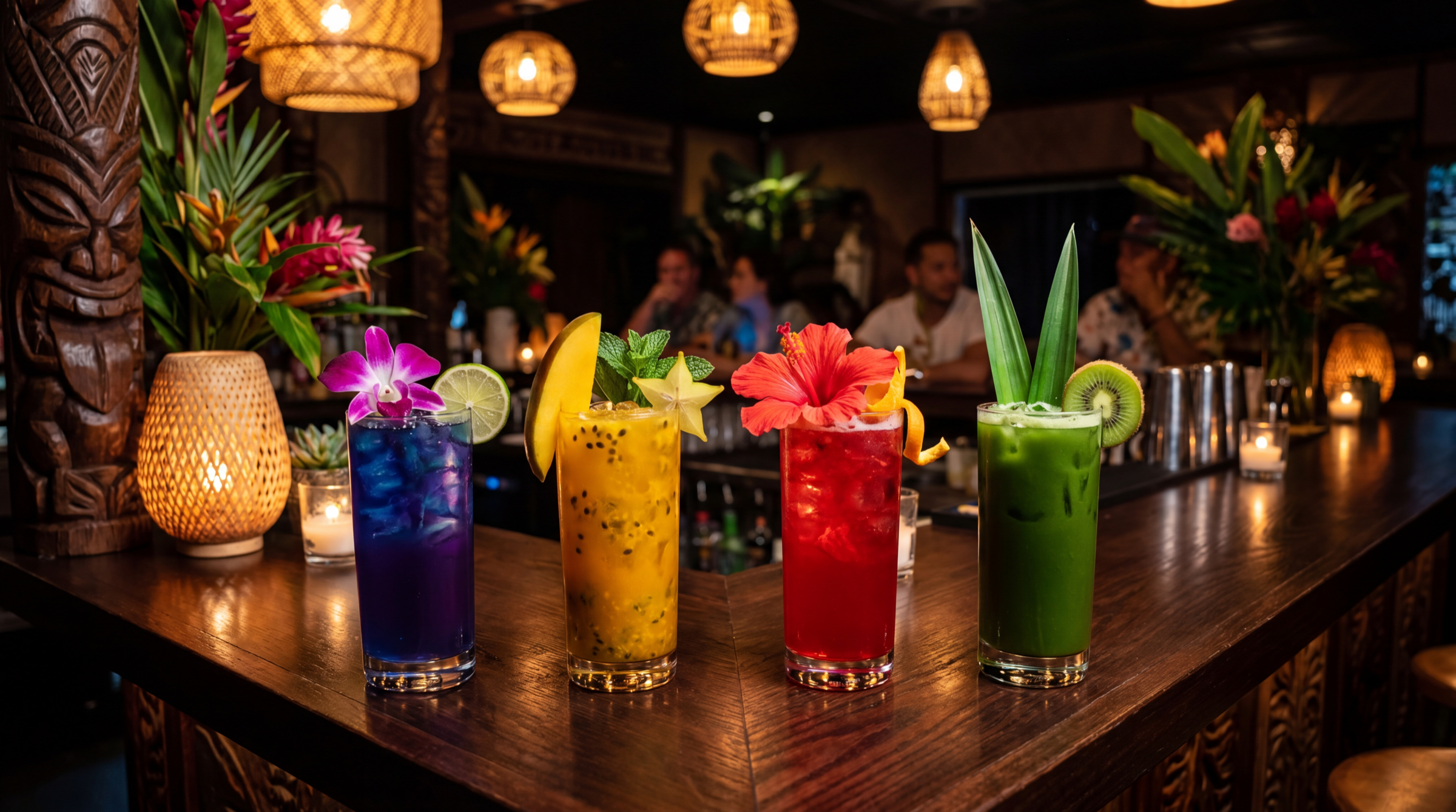 Colorful tropical craft mocktails