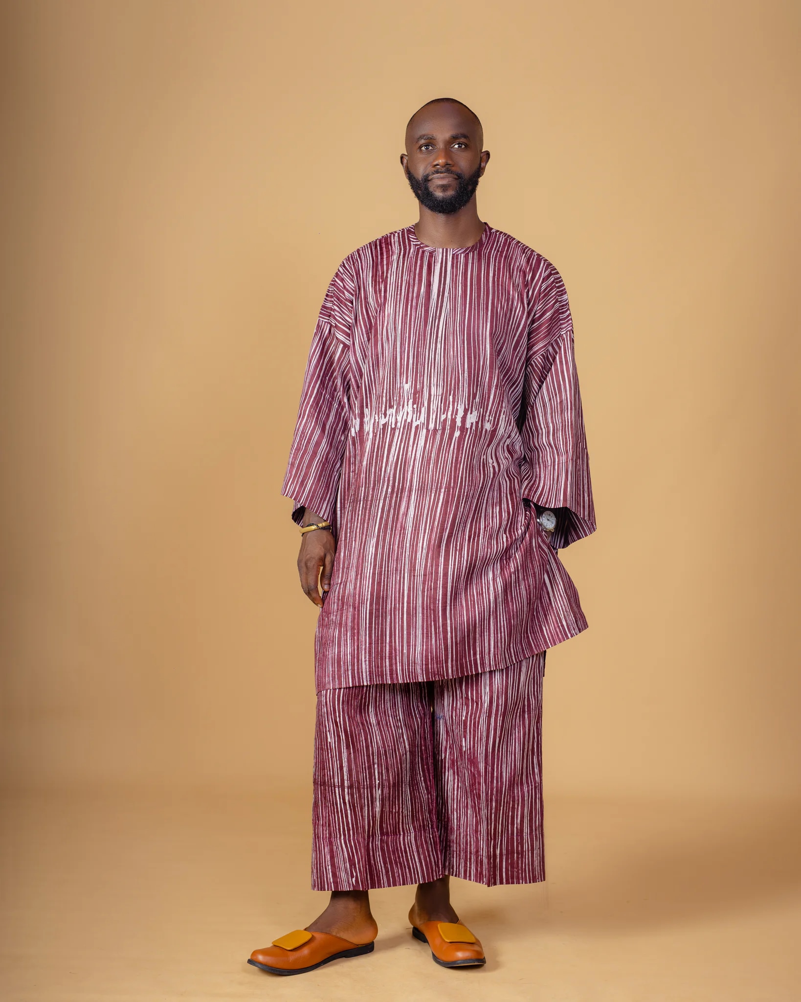 UNISEX OMO-AYO SET (WINE AND WHITE BATIK STRIPE)