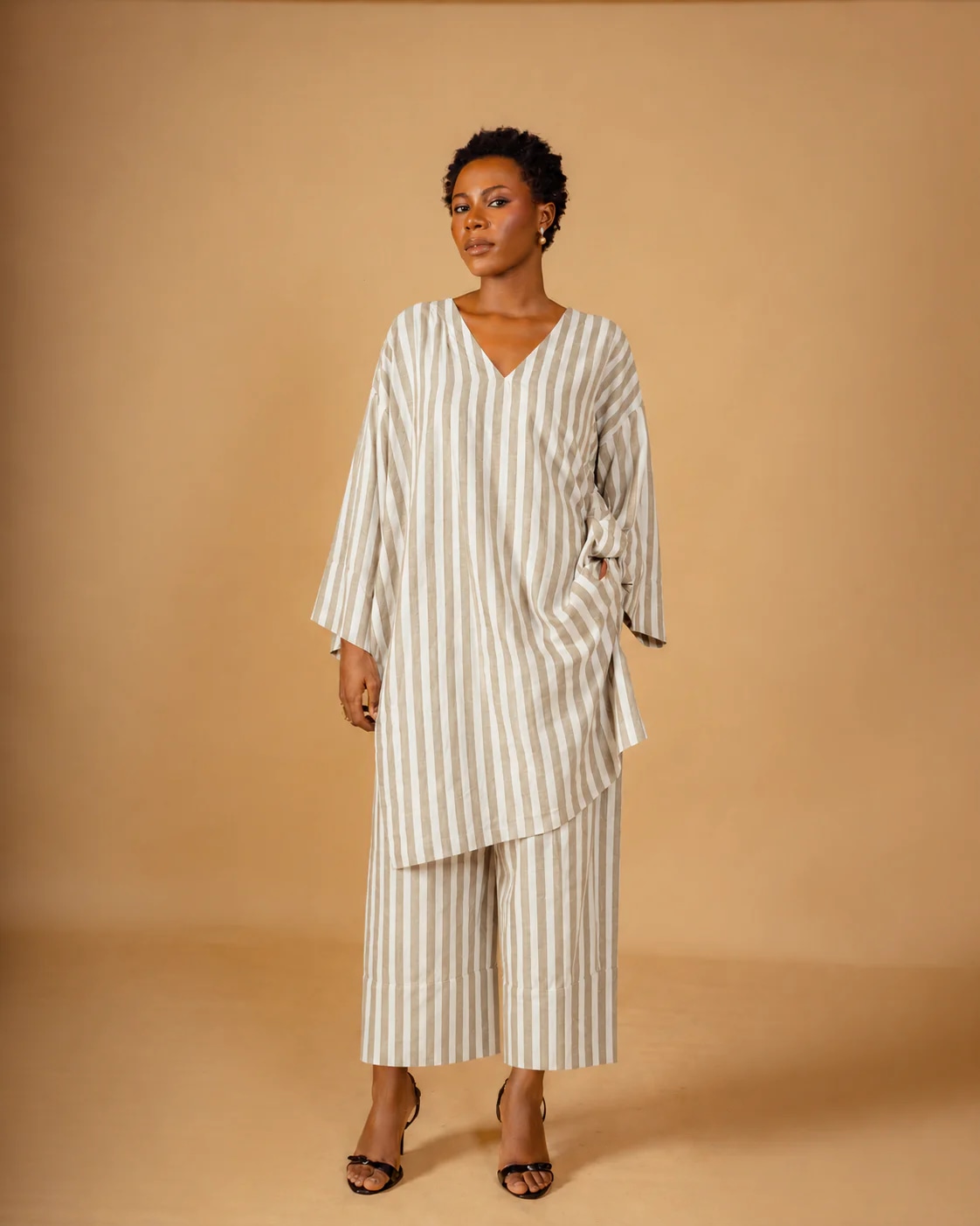UNISEX OMO-AYO SET (BEIGE AND BROWN STRIPE)