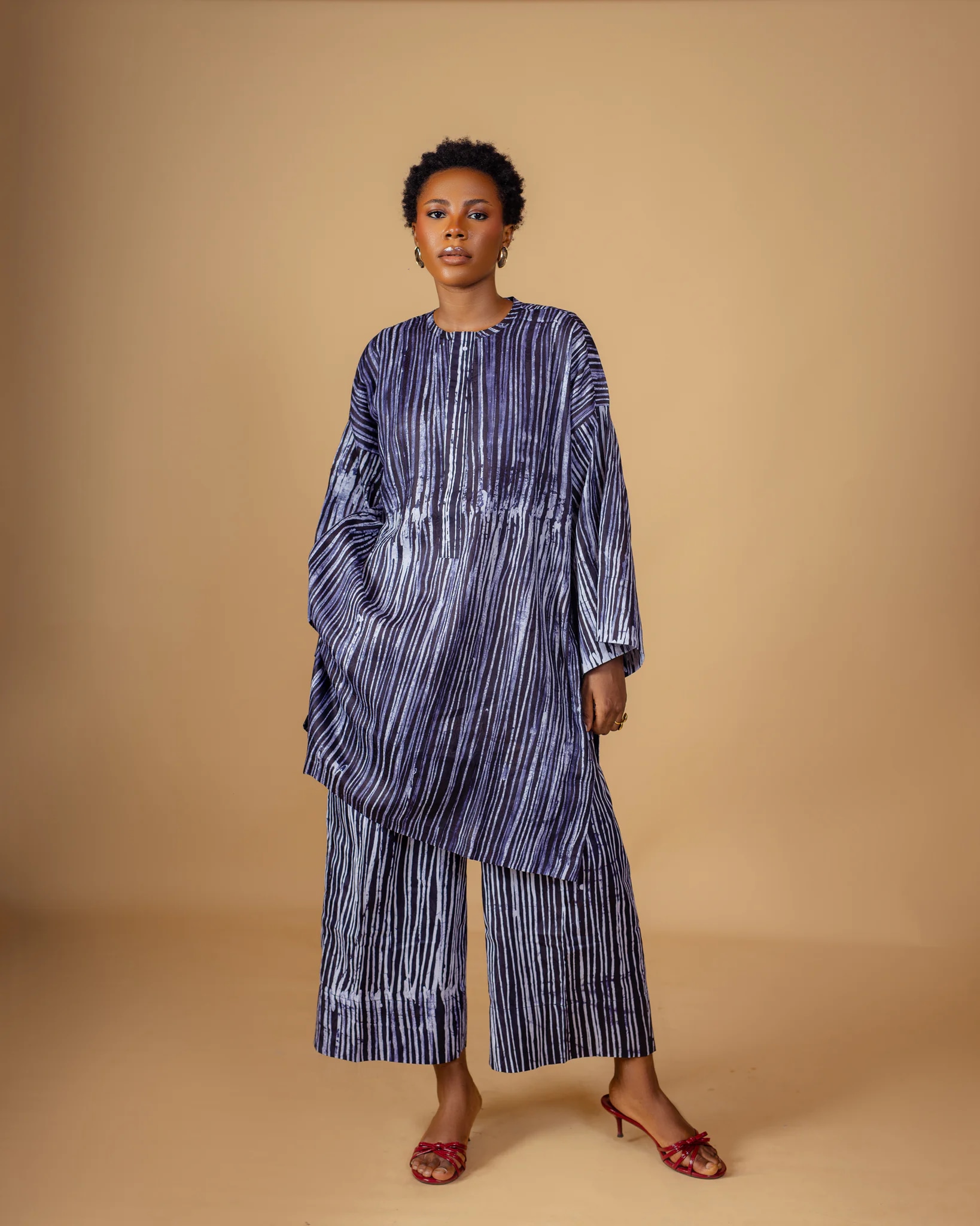 UNISEX OMO-AYO SET (NAVY BLUE AND WHITE STRIPE)