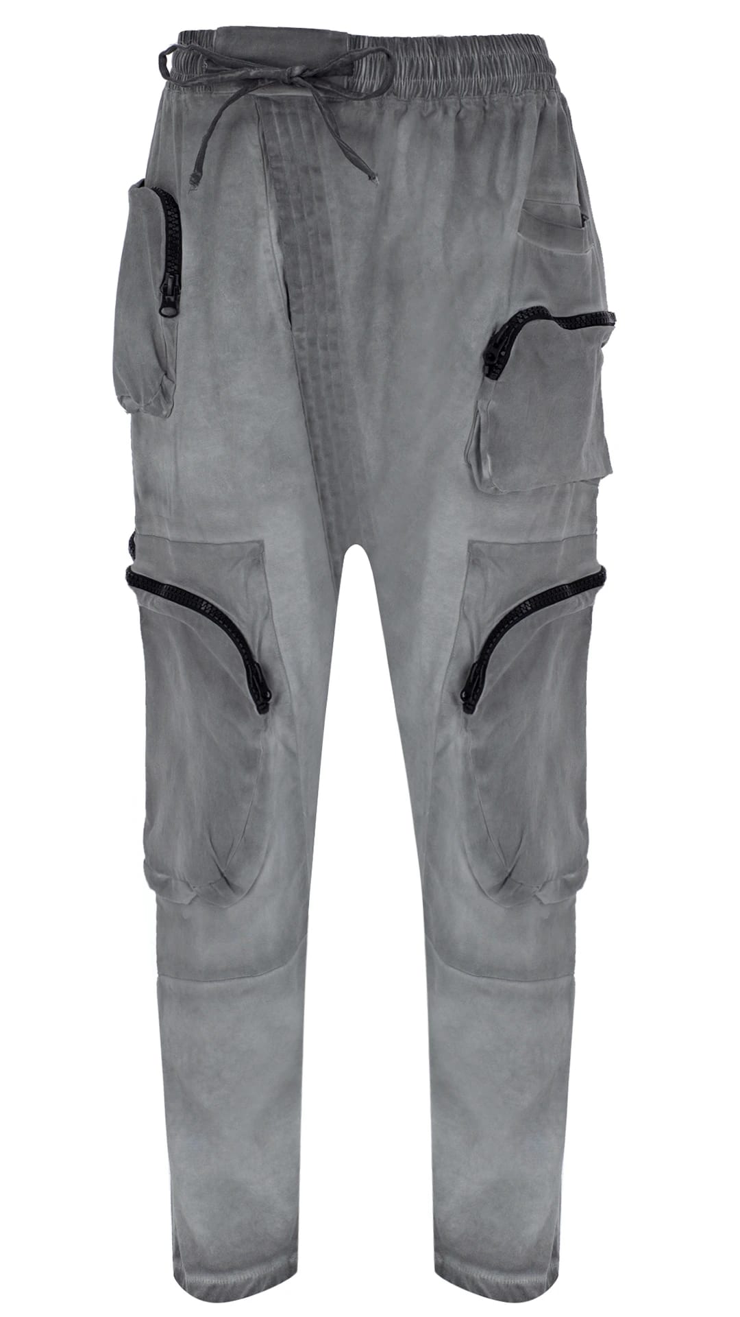 Acid Wash Rave Pants With Many Pockets Light Grey - Flashmob Nation