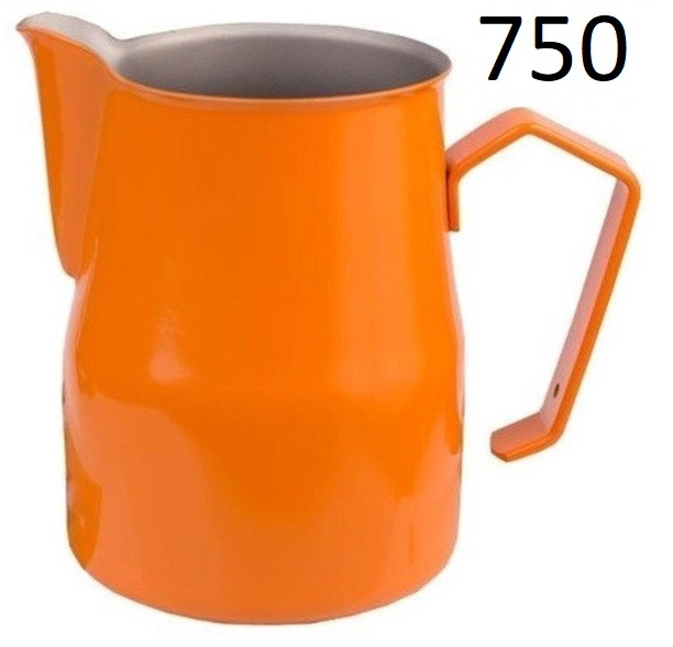 Питчер для латте-арт 750 мл Motta Europa, нержавеющая сталь, оранжевый с тонким носиком для идеального наливания