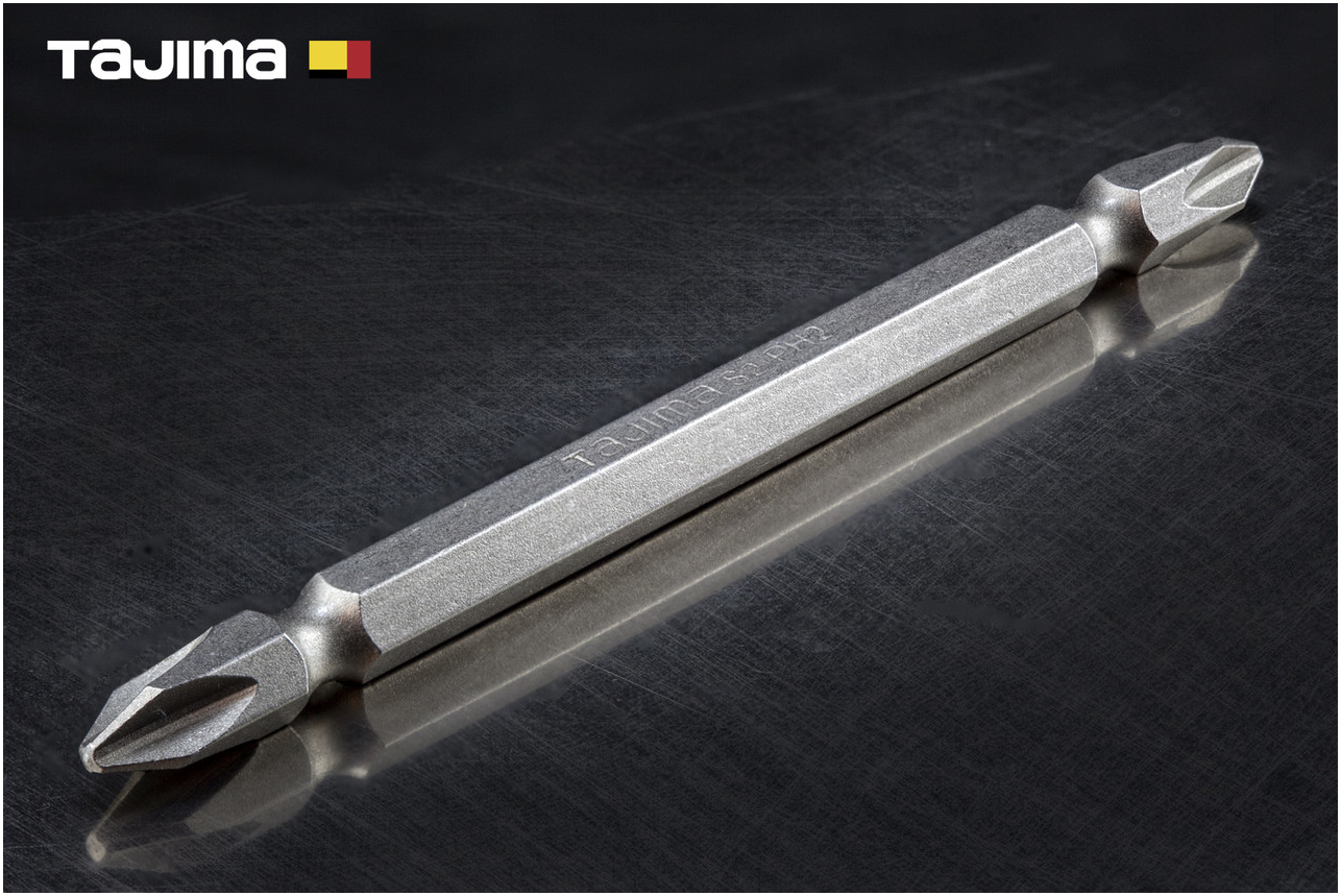 Бита TAJIMA PH2 100 мм двусторонняя магнитная для шуруповерта, прочная сталь S2, высокая прочность HRC58-62