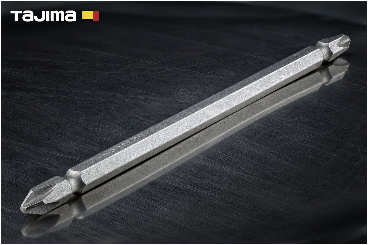 Бита PH2 150 мм двусторонняя магнитная TAJIMA из стали S2 для шуруповерта и дрели, высокая прочность и долговечность