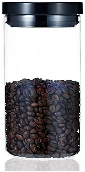 Емкость для хранения кофе и чая Hario объемом 1 л с вакуумной крышкой из боросиликатного стекла черного цвета