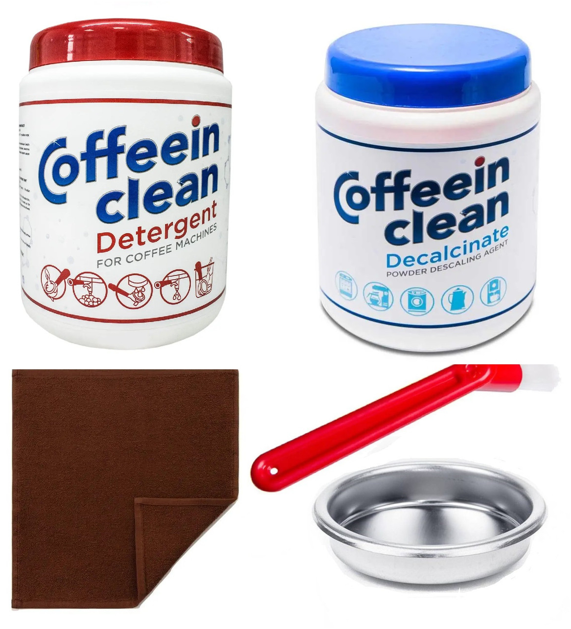 Набор для профессиональной чистки кофемашин: порошок от накипи и кофейных масел, щетка и заглушка