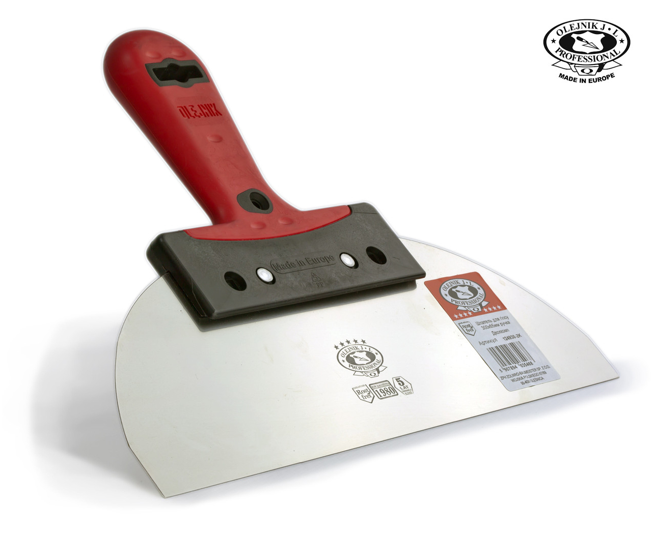 Шпатель для гіпсу 300 мм, нержавіюча сталь, ергономічна ручка, для нанесення та розгладжування розчинів Olejnik