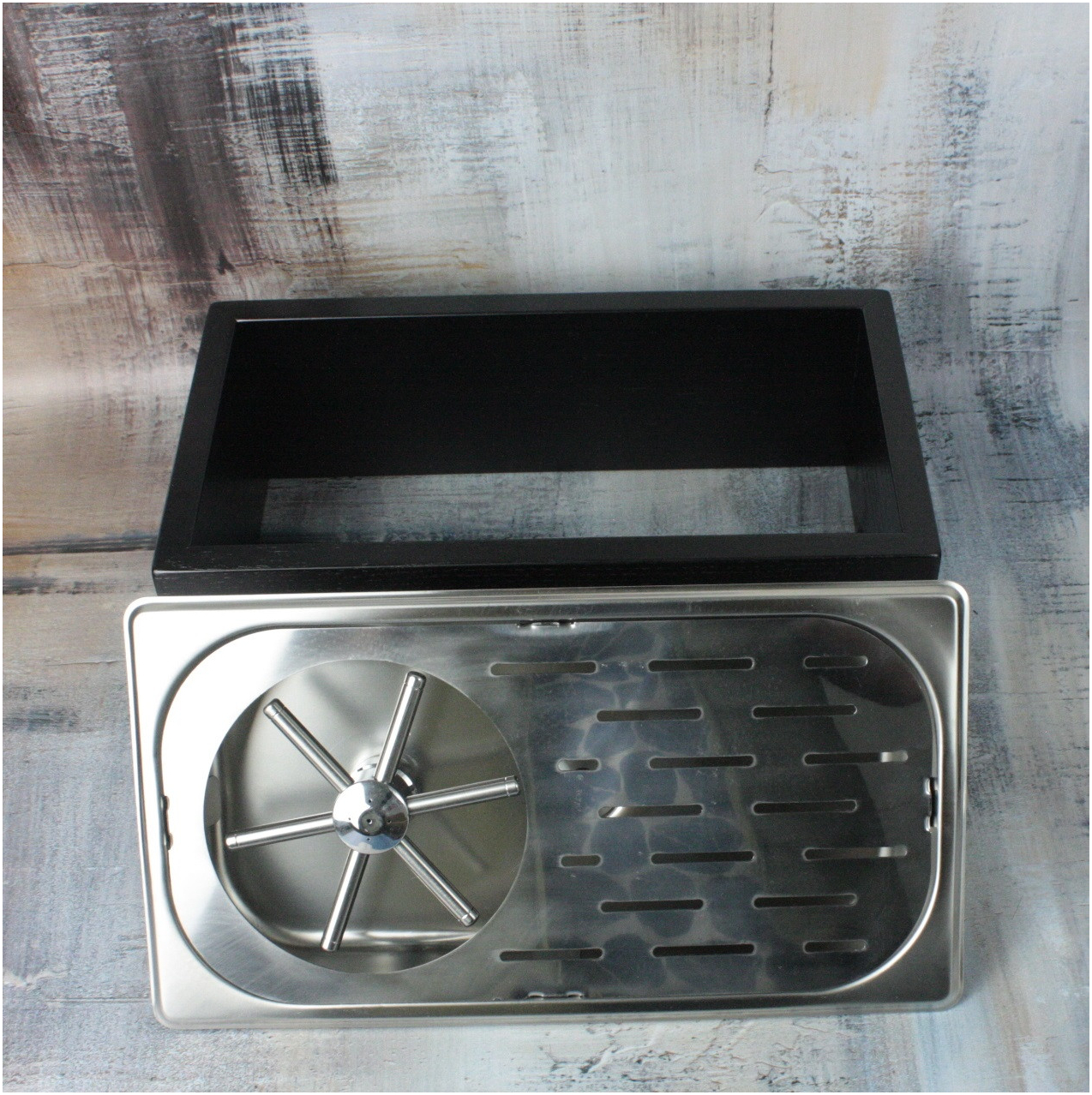 Барный ринзер для ополаскивания посуды 32х17 см с деревянной подставкой, нержавеющая сталь, врезной монтаж