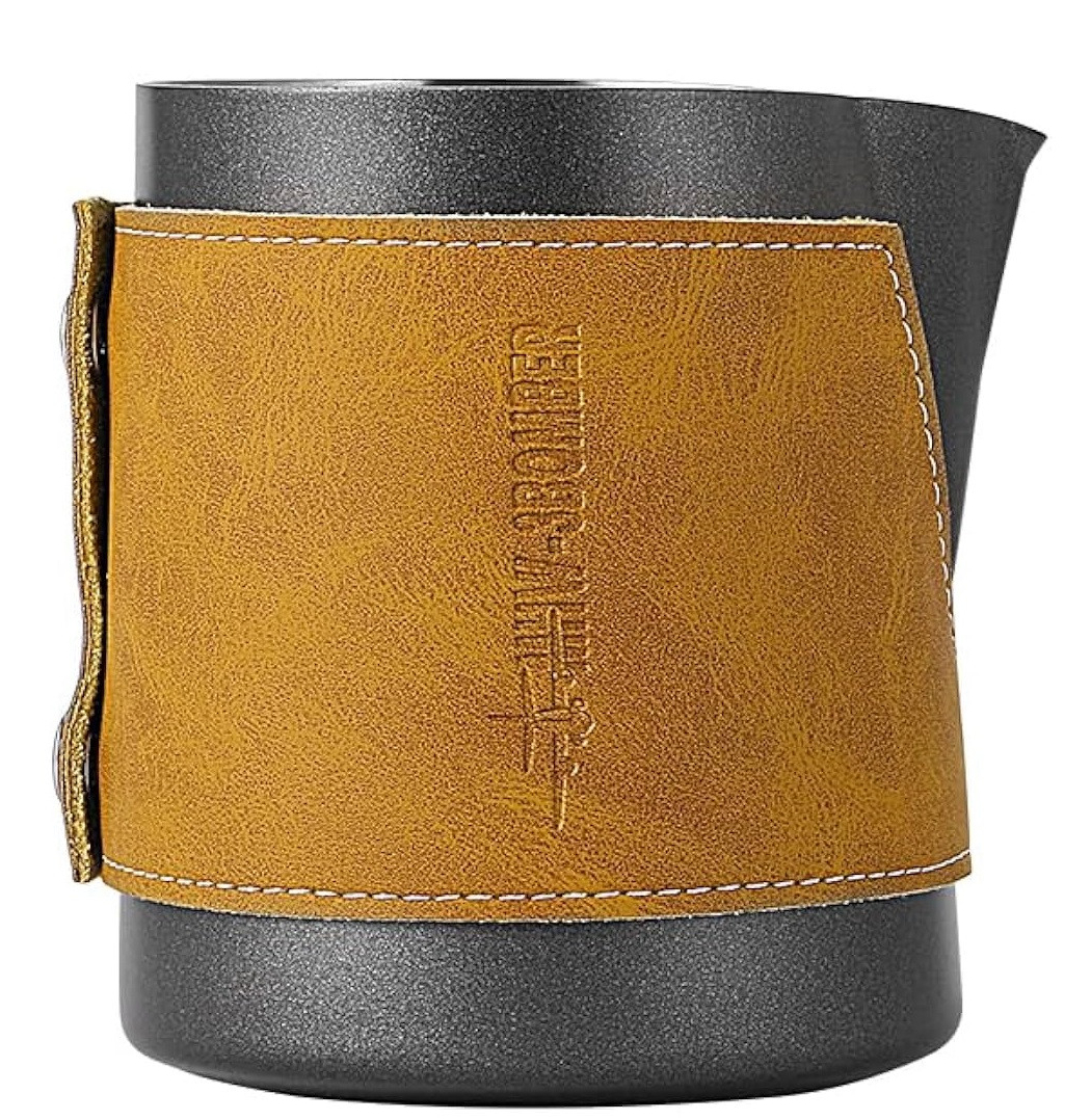 Питчер 400 мл без ручки для латте-арта с кожаным чехлом, точный контроль и стильный дизайн