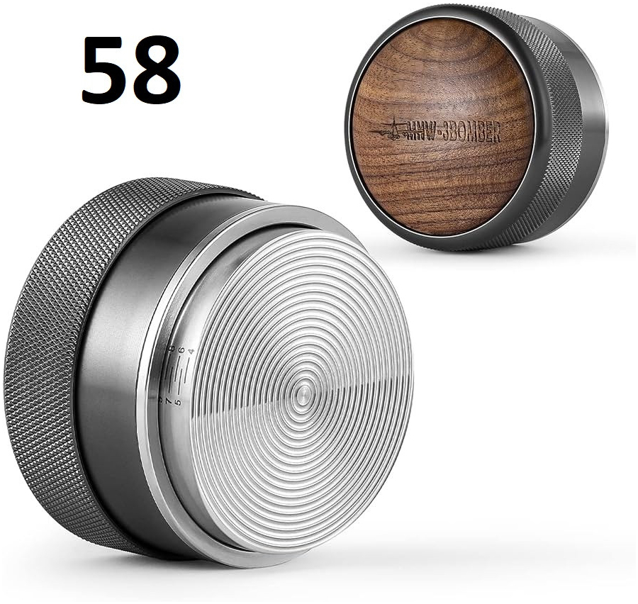 Пуш Темпер 58 мм для кофе с регулируемой глубиной, рифленый, черный, из нержавеющей стали