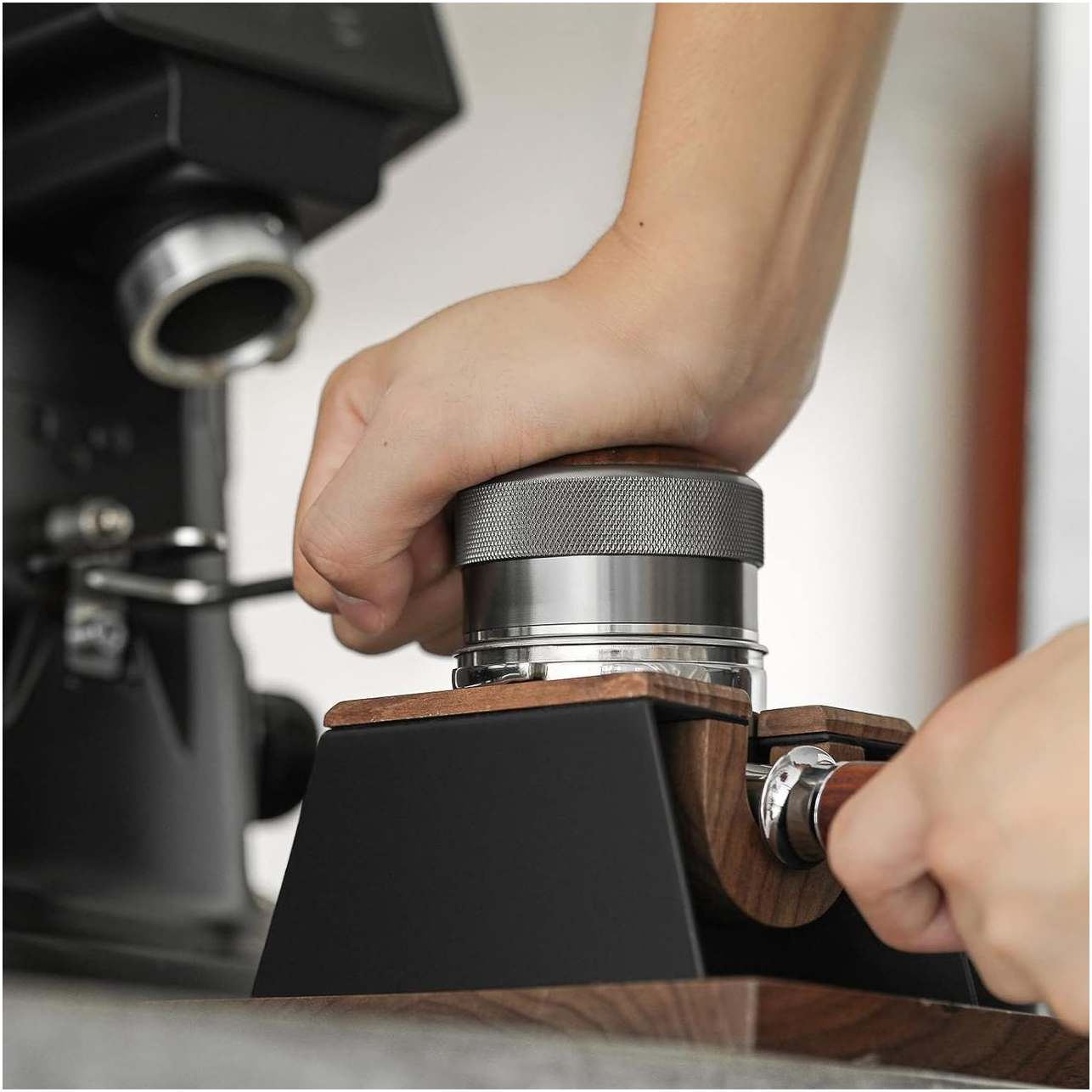 Пуш Темпер 58 мм для кофе с регулируемой глубиной, рифленый, черный, из нержавеющей стали