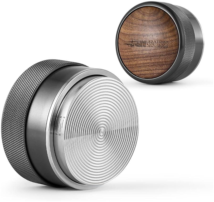 Пуш Темпер 58 мм для кофе с регулируемой глубиной, рифленый, черный, из нержавеющей стали