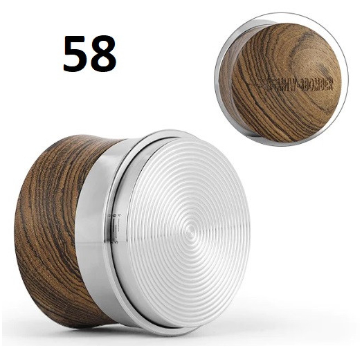 Пуш-темпер для кофе 58 мм с регулировкой глубины, рифленый, черный/дерево, из нержавеющей стали и сандала