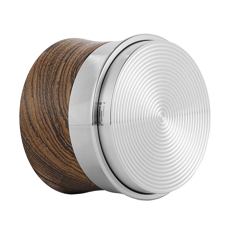 Пуш-темпер для кофе 58 мм с регулировкой глубины, рифленый, черный/дерево, из нержавеющей стали и сандала