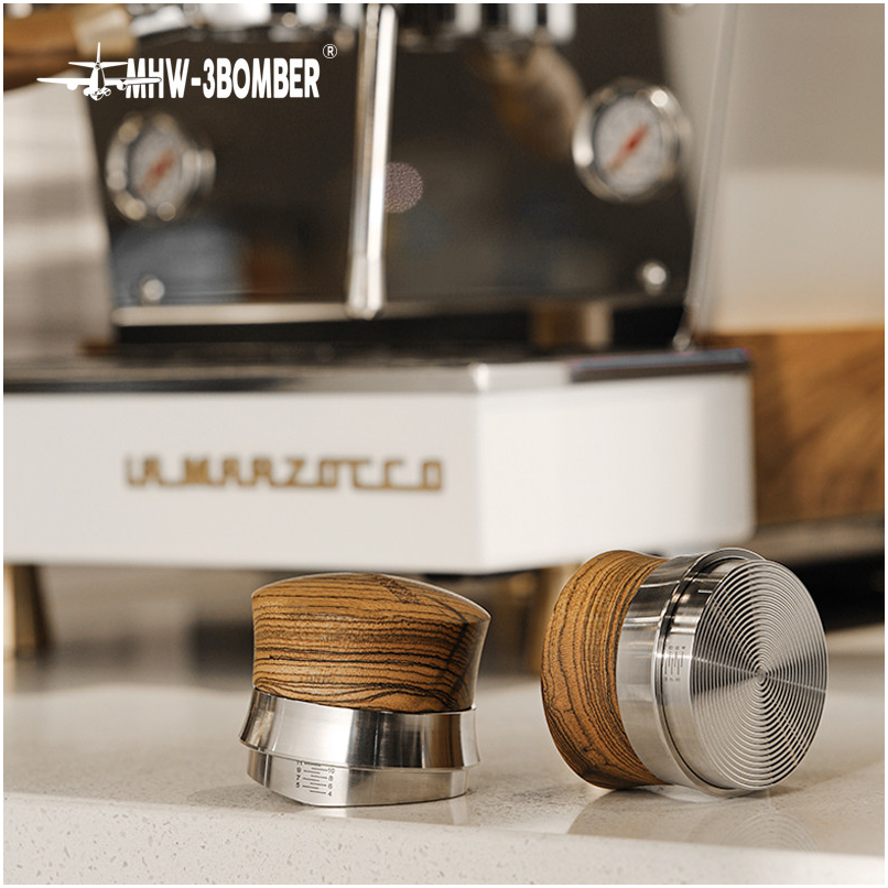 Пуш-темпер 58 мм з регульованою глибиною для ідеального трамбування кави, чорний/палисандр