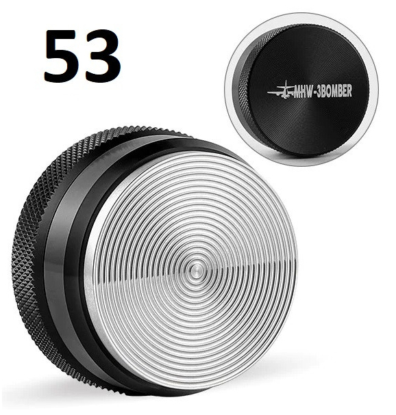 Пуш-темпер для кофе MHW-3BOMBER с регулируемой глубиной 53 мм, рифленый, черный, из нержавеющей стали