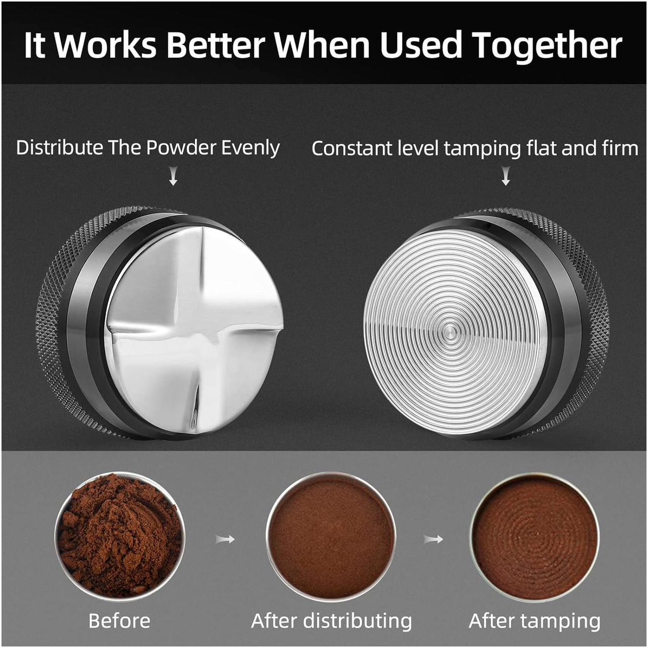 Пуш-темпер для кофе MHW-3BOMBER с регулируемой глубиной 53 мм, рифленый, черный, из нержавеющей стали