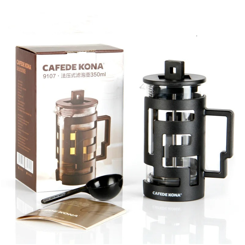 Френч-пресс Cafede для кофе 350 мл, боросиликатное стекло и нержавеющая сталь, черный, с мерной ложкой