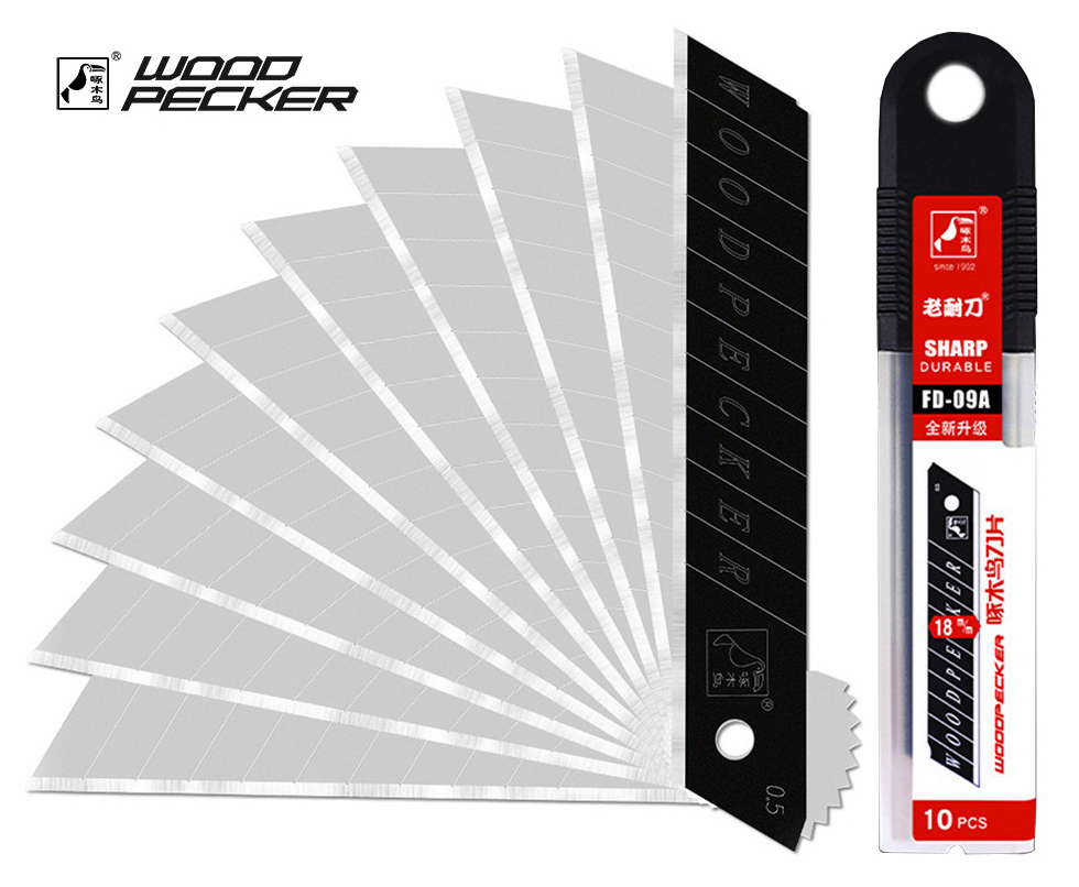 Ультра острые лезвия для канцелярского ножа 18мм Woodpecker, 10 шт, для точной работы с различными материалами
