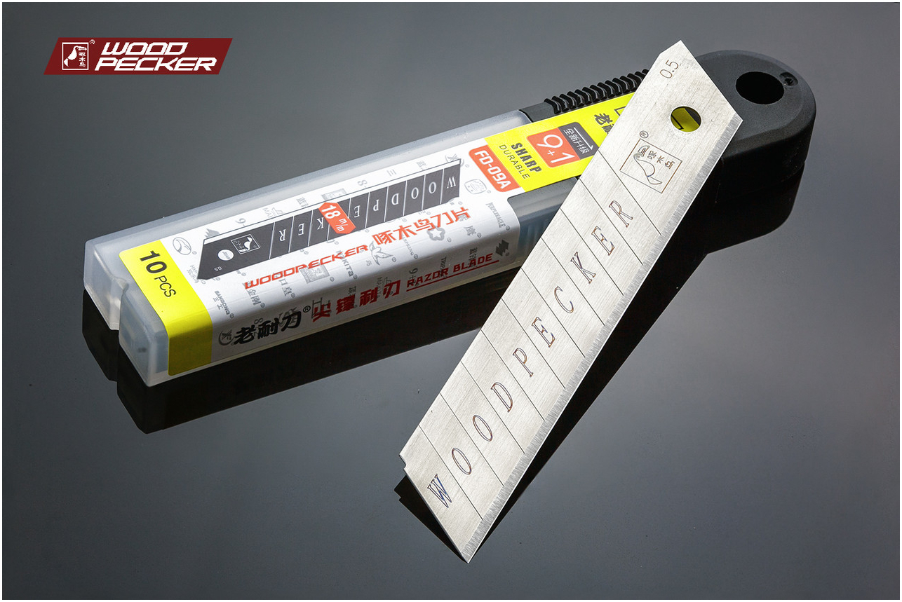 Ультра острые лезвия для канцелярского ножа 18мм Woodpecker, 10 шт, для точной работы с различными материалами
