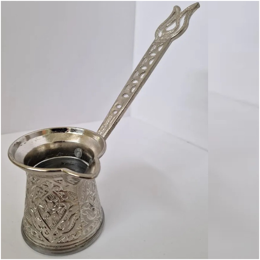 Турецкий набор для кофе на 2 персоны с туркой и латунными подстаканниками, 8 предметов