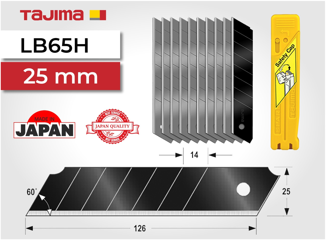 Сегментные лезвия для канцелярского ножа TAJIMA 25 мм, 10 шт, суперострые и прочные