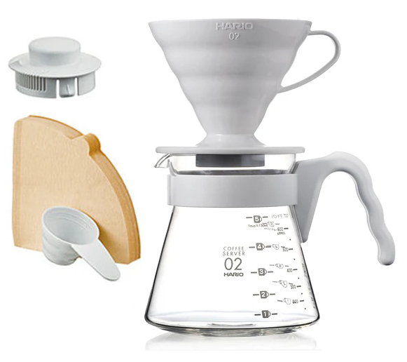 Набор для фильтр-кофе Hario V60 Pearl Grey: пуровер, стеклянный заварник и фильтры для идеального кофе