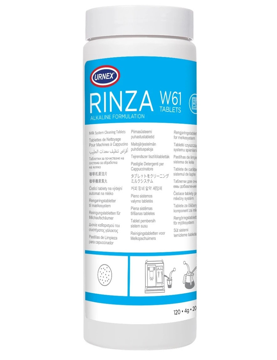 Чистящие таблетки Urnex Rinza для молочных систем кофемашин, 120 шт. по 4 г, эффективное удаление остатков молока