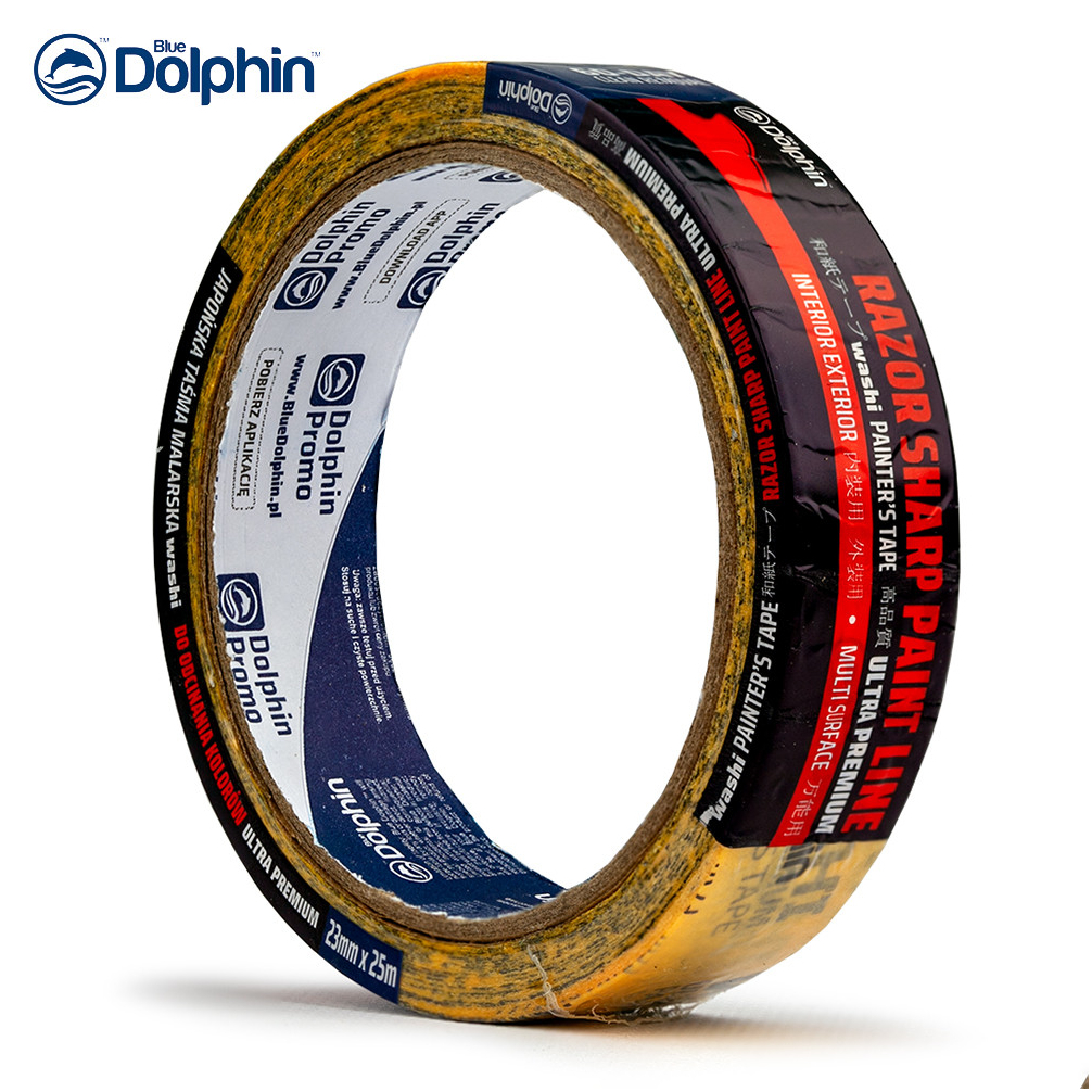 Премиум малярная лента из рисовой бумаги 23 мм х 25 м Blue Dolphin WASHI XF7 для идеальных линий и лёгкого удаления