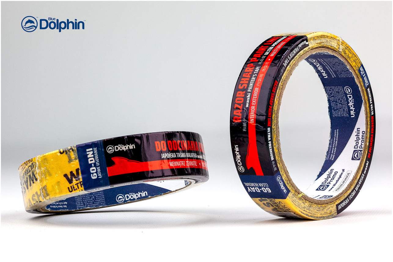 Премиум малярная лента из рисовой бумаги 23 мм х 25 м Blue Dolphin WASHI XF7 для идеальных линий и лёгкого удаления