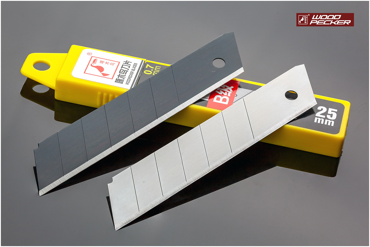 Лезвия для ножа 25 мм Woodpecker FD-B25, утолщенные 0.7 мм, 10 шт, идеально для работы с гипсокартоном и деревом