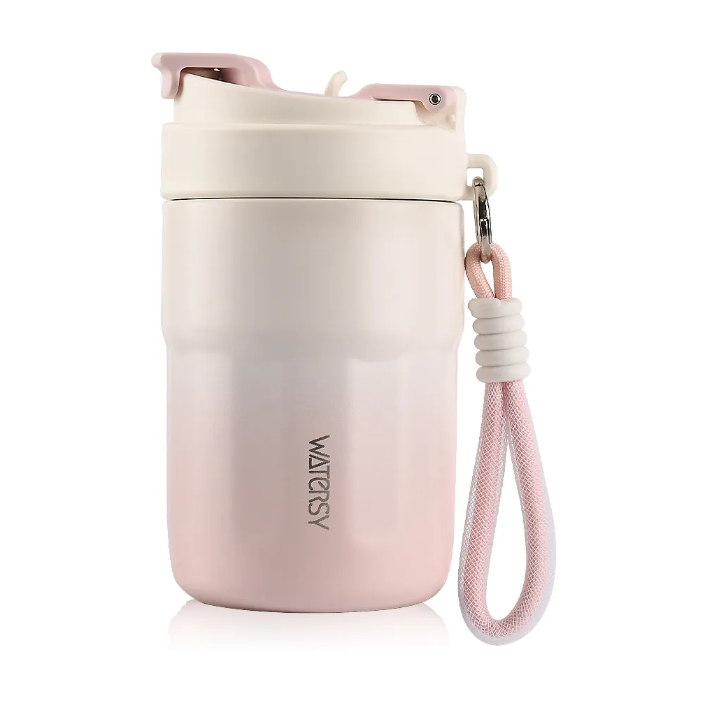 Універсальна термочашка WATERSY 400 мл з вакуумною ізоляцією, рожева, для гарячих і холодних напоїв