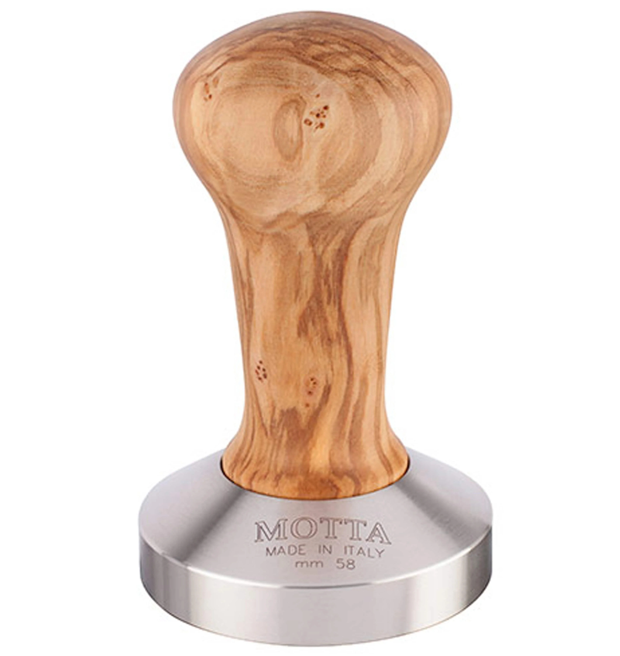 Темпер для эспрессо Metallurgica Motta с ручкой из оливкового дерева, диаметр 58,5 мм