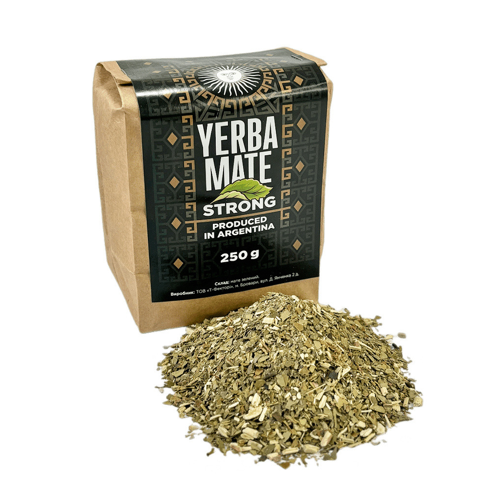 Мате Strong 250 г - зеленый неочищенный йерба-мате для энергии и фокуса, насыщенный вкус, интенсивный аромат