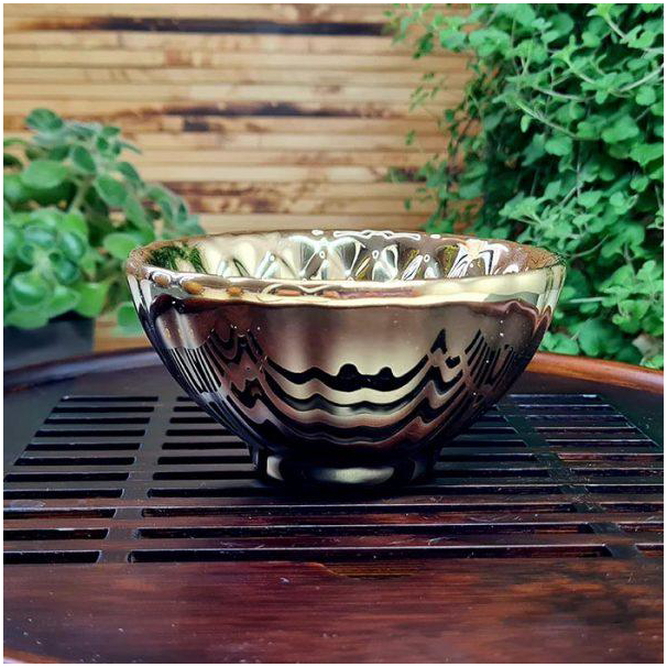 Майстер-чаша Піч Фейюе 150 мл з глини Цзяньчжань з золотистою глазур'ю для чайної церемонії «Квіти трансформації»