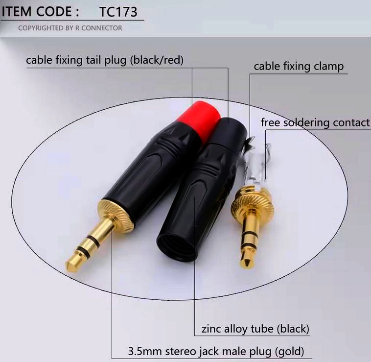 Jack 3.5мм стерео штекер TC173-R I-Taki, чорний, червона маркування, для аудіо обладнання