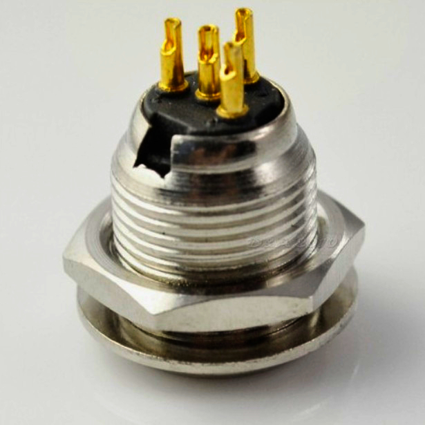 Разъем miniXLR 4P круглой форми New Tide з металл. гайкою, золото, під пайку