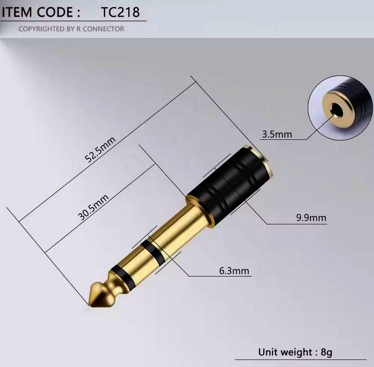 Разъем-адаптер I-Taki TC218 Black mini Jack 3.5мм на Jack 6.3мм стерео, кабельний