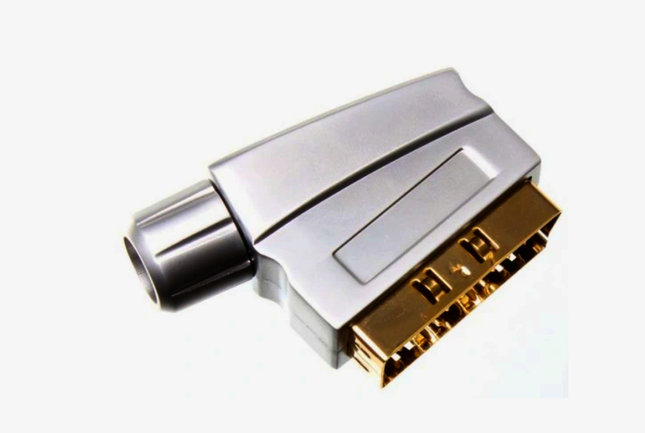 Угловий 90° роз'єм під пайку SCART, 21 контакт, позолота, метал, до 11 мм