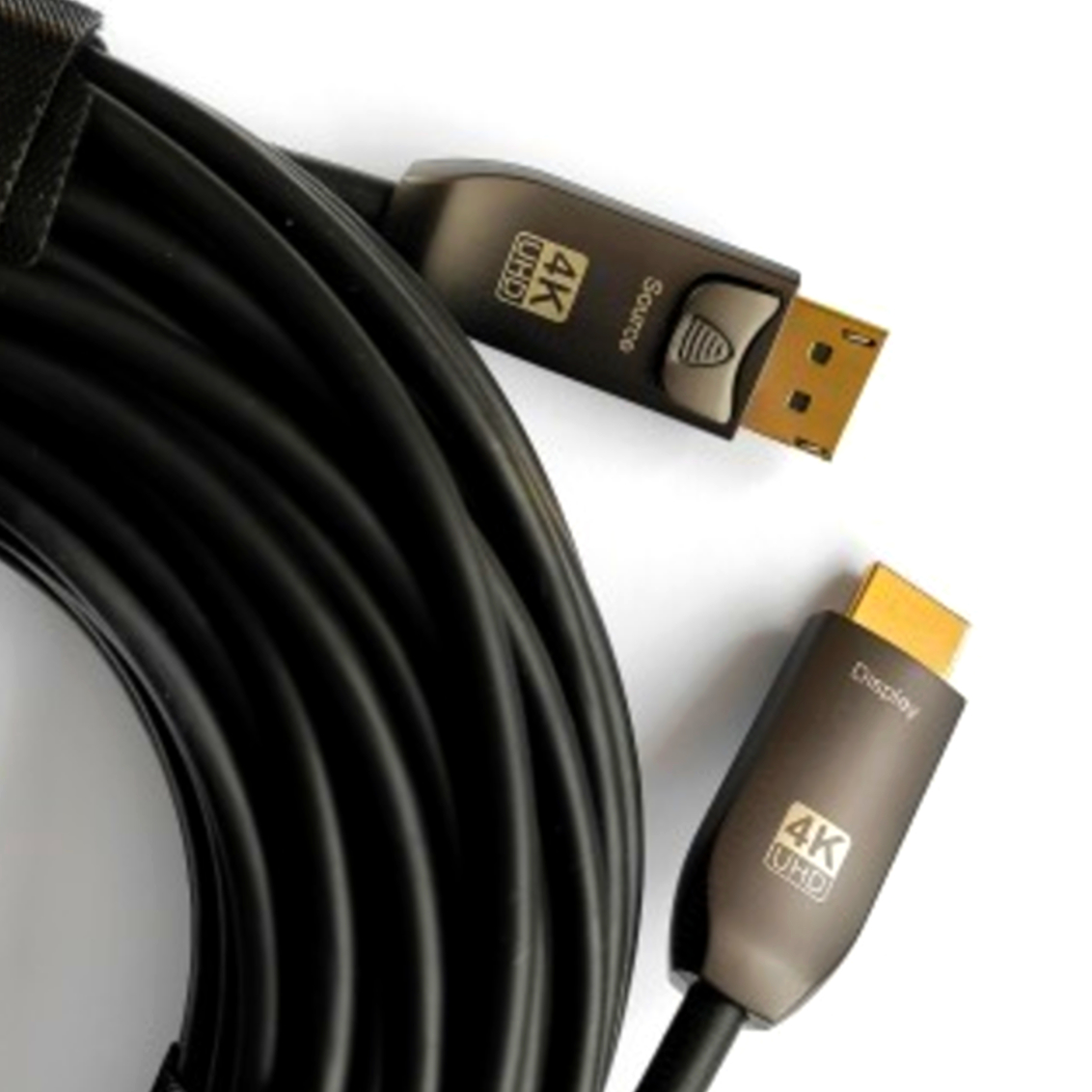 Кабель DP1.2 to HDMI2.0 30м, 4K UltraHD, висока швидкість передачі даних, оптоволоконний, чорний