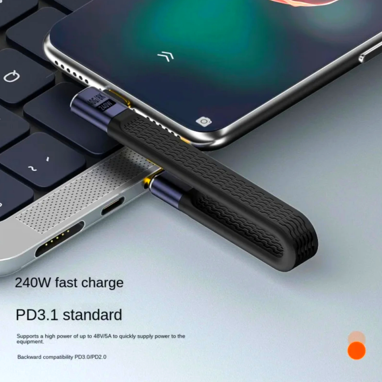 Кабель USB-C 4.0 I-Taki, 13 см, угловий, 8K, 40 Gb/s, швидка зарядка 240W