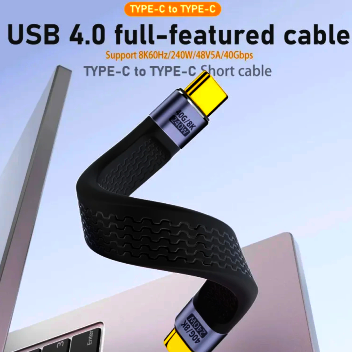 Кабель I-Taki USB-C 4.0 240Вт 13см кутовий для швидкої зарядки та аудіо-відео 40 Гбіт/с темно-сірий