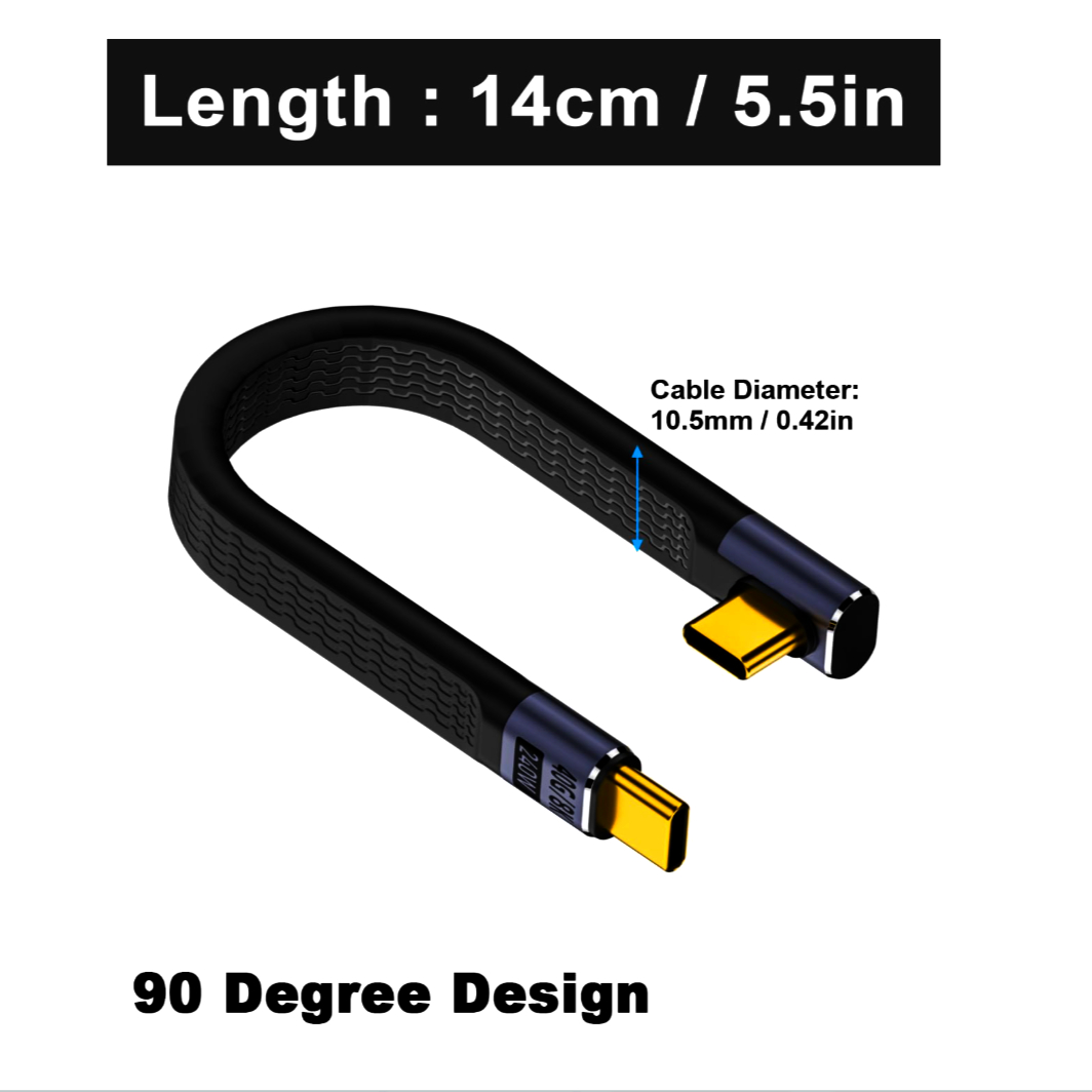 Кабель USB-C 4.0 кутовий I-Taki 13 см, 40 Гбит/с, 240 Вт, 8K, швидка зарядка для ноутбуків і смартфонів