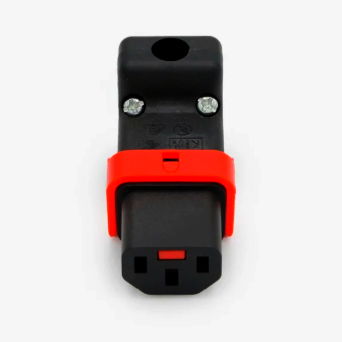 Гнездо C13 Lock Scolmore кутове 3 контакта на кабель 0.75-1.5 мм2, фіксація вгору/вниз