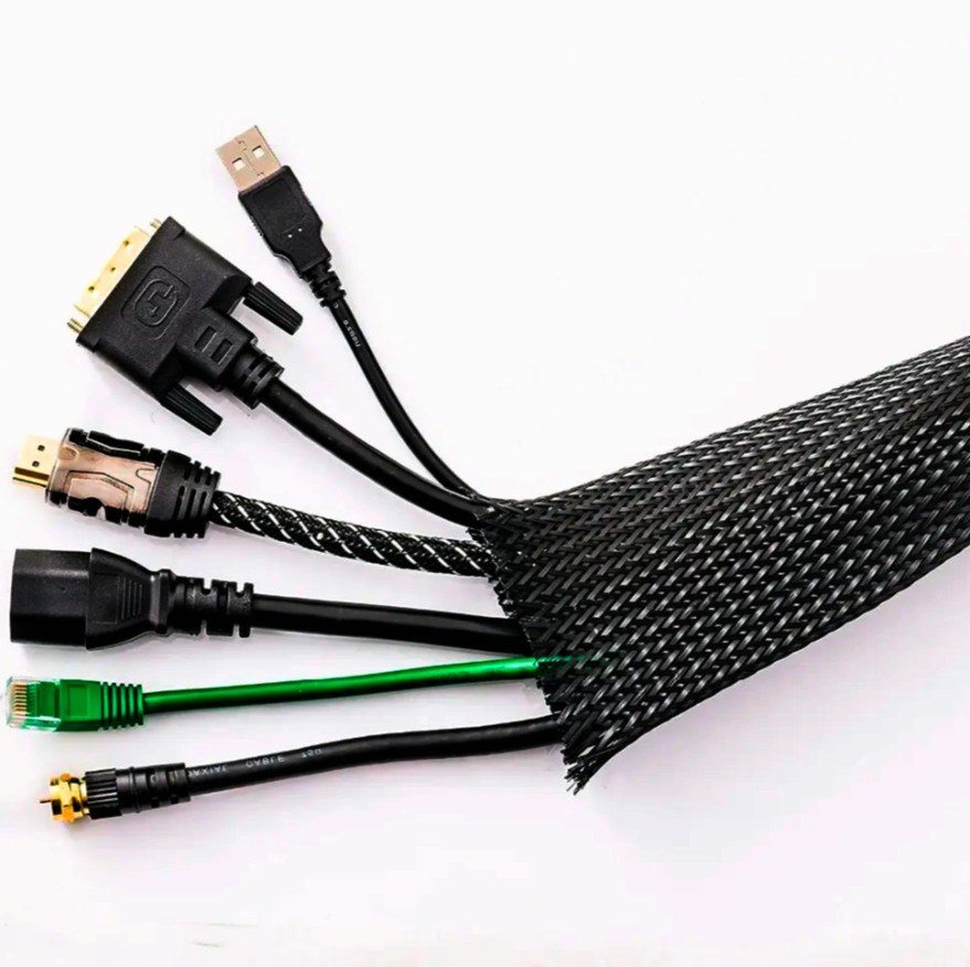 Кабельна оплетка Techflex Ø0.32 см самозакриваючася, негорюча, чорна з білою ниткою, 1 м