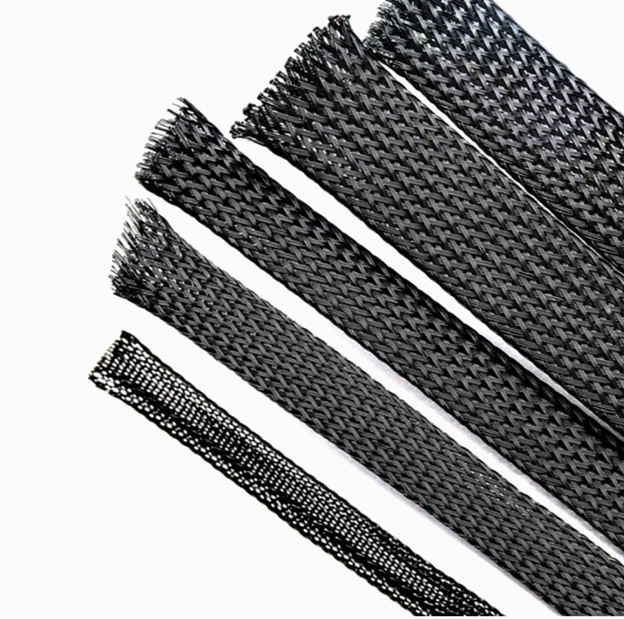 Кабельна оплетка Techflex Ø0.32 см самозакриваючася, негорюча, чорна з білою ниткою, 1 м